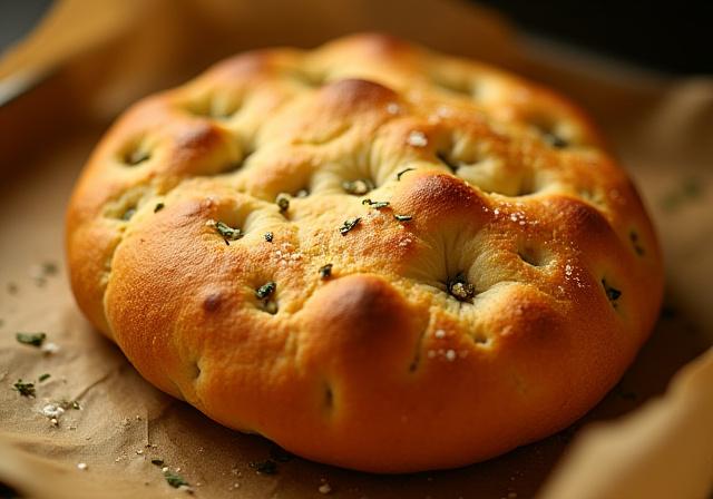 Nybakt focaccia rett fra ovnen.